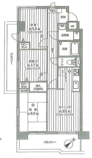 Floor plan. 3LDK, Price 15.9 million yen, Footprint 61.3 sq m , Balcony area 14.45 sq m