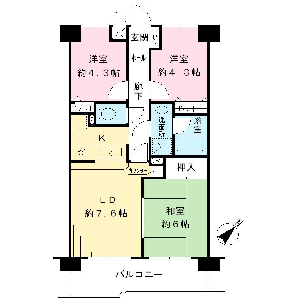 Floor plan. 3LDK, Price 15.2 million yen, Footprint 55 sq m , Balcony area 8.4 sq m