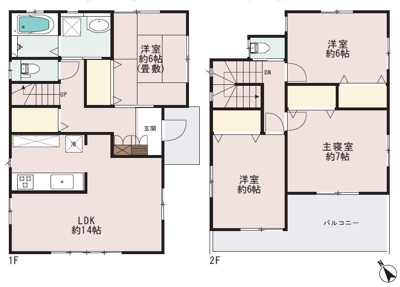 Floor plan. (Building 2), Price 37,900,000 yen, 4LDK, Land area 130.68 sq m , Building area 96.46 sq m