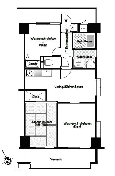 Floor plan. 3DK, Price 15 million yen, Occupied area 53.56 sq m , Balcony area 7.5 sq m
