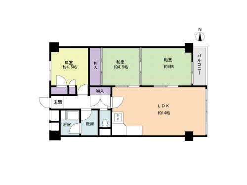 Floor plan. 3LDK, Price 13.8 million yen, Occupied area 65.87 sq m , Balcony area 2.8 sq m
