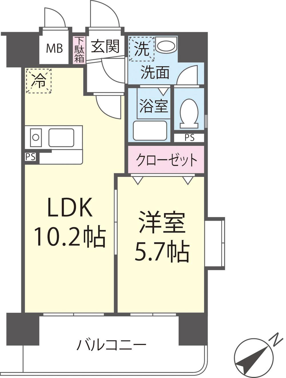 Floor plan. 1LDK, Price 19,800,000 yen, Occupied area 38.25 sq m , Balcony area 8.44 sq m