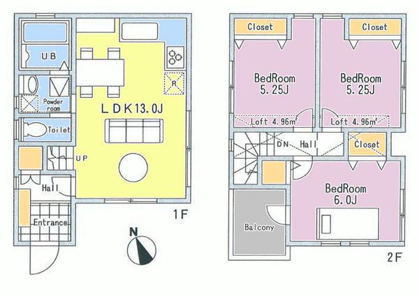 Floor plan. 30,800,000 yen, 3LDK, Land area 86.64 sq m , Building area 69.25 sq m