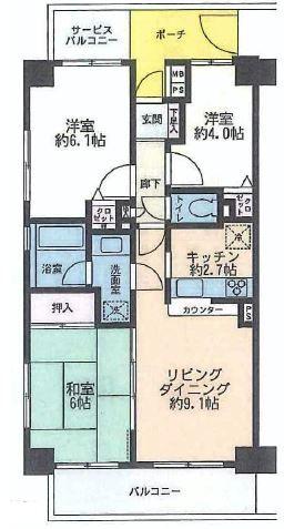 Floor plan. 3LDK, Price 24,800,000 yen, Occupied area 59.39 sq m , Balcony area 6.5 sq m