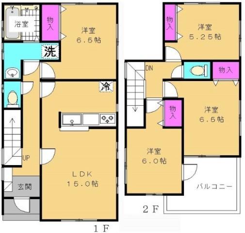 Floor plan. 43,800,000 yen, 4LDK, Land area 124.49 sq m , Building area 92.34 sq m