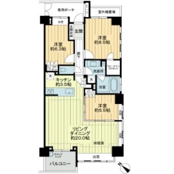Floor plan. 3LDK, Price 57,800,000 yen, Occupied area 90.89 sq m , Balcony area 6 sq m