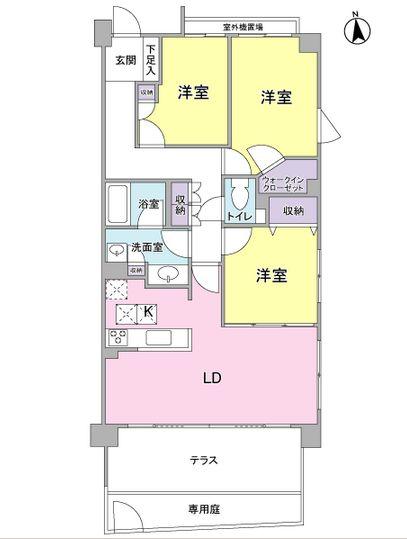 Floor plan. 3LDK, Price 34,800,000 yen, Occupied area 72.99 sq m , Balcony area 13.73 sq m Floor.