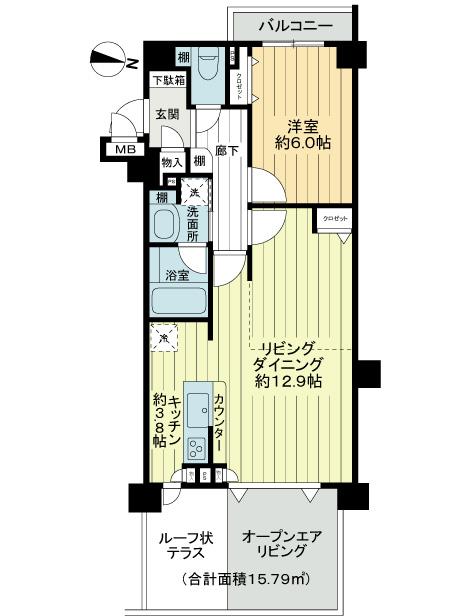 Floor plan. 1LDK, Price 29,300,000 yen, Occupied area 53.75 sq m , Balcony area 2.16 sq m indoor floor plan