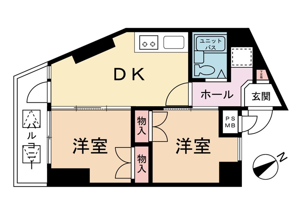 Floor plan. 2DK, Price 13.8 million yen, Occupied area 30.71 sq m , Balcony area 4.35 sq m