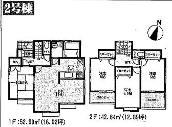 Floor plan. (Building 2), Price 37,800,000 yen, 4LDK, Land area 182.1 sq m , Building area 95.63 sq m