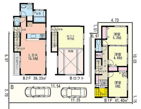 Floor plan. (B Building), Price 34,480,000 yen, 3LDK, Land area 93.55 sq m , Building area 80.73 sq m