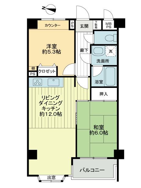 Floor plan. 2LDK, Price 19 million yen, Footprint 51.5 sq m , Balcony area 3.22 sq m