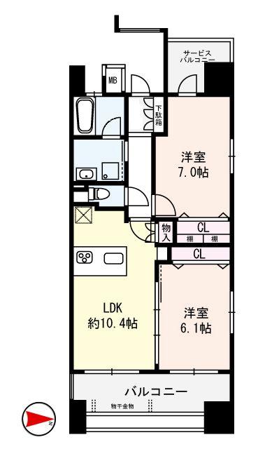 Floor plan. 2LDK, Price 26,800,000 yen, Occupied area 55.26 sq m , Balcony area 11.2 sq m
