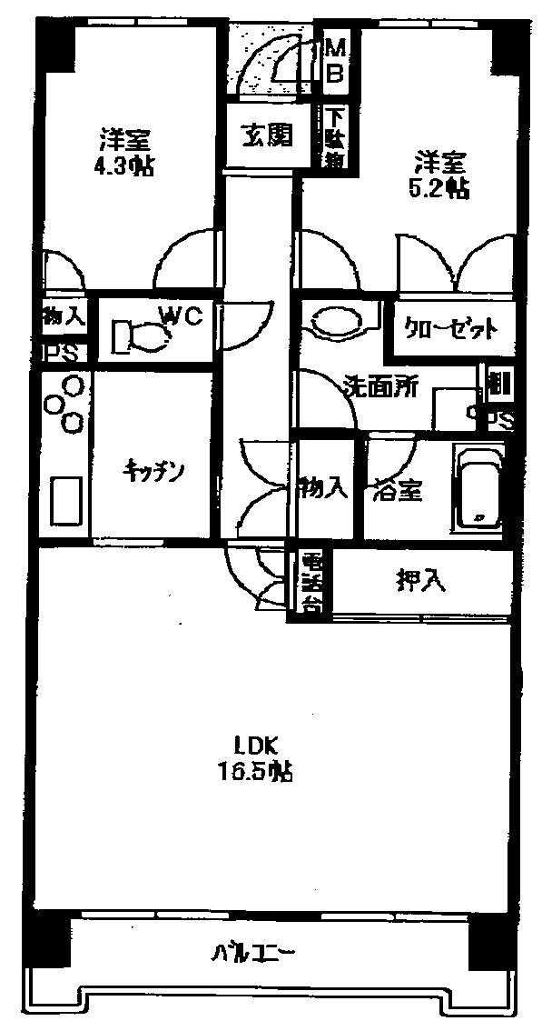 Floor plan. 2LDK, Price 24,800,000 yen, Occupied area 62.79 sq m , Balcony area 8.8 sq m Floor plan view 2LDK