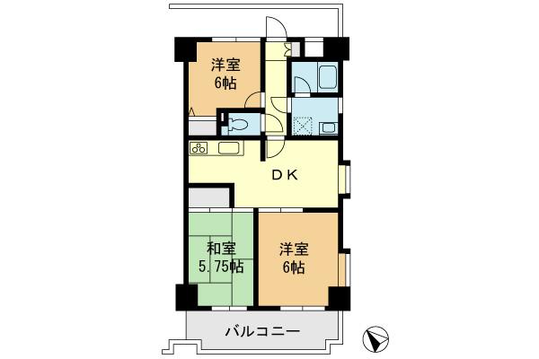 Floor plan. 3DK, Price 13.8 million yen, Occupied area 56.92 sq m , Balcony area 7.5 sq m