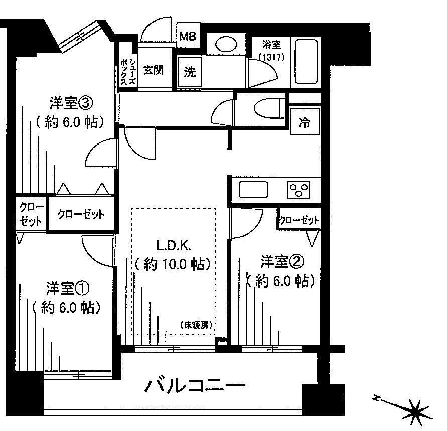Floor plan. 3LDK, Price 34,900,000 yen, Footprint 64.5 sq m , Balcony area 10.04 sq m