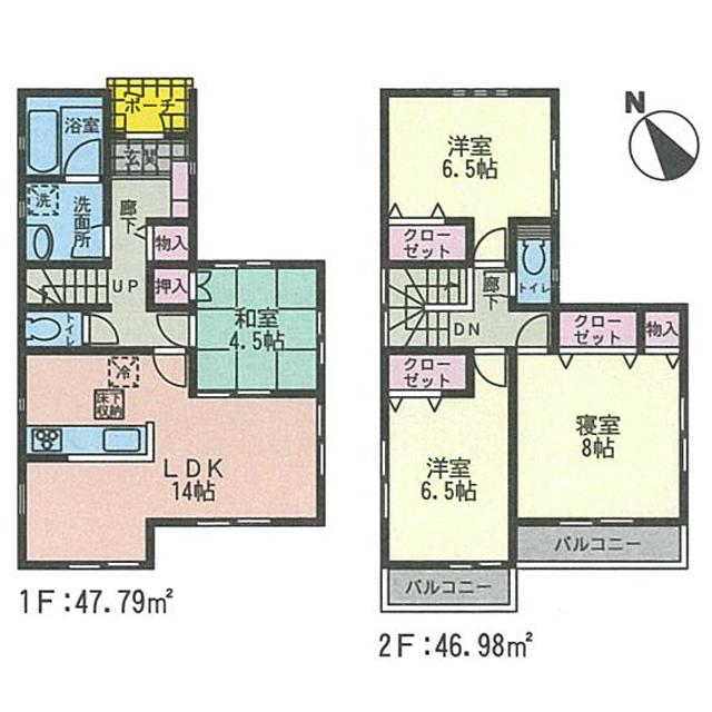 Floor plan. (Building 2), Price 34,800,000 yen, 4LDK, Land area 108.67 sq m , Building area 94.77 sq m