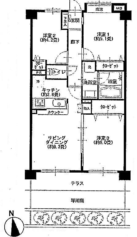 Floor plan. 3LDK, Price 21.9 million yen, Occupied area 60.12 sq m