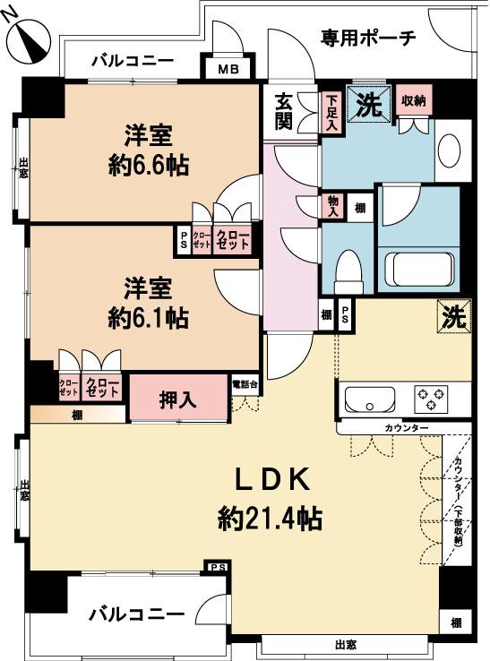 Floor plan. 2LDK, Price 34,800,000 yen, Footprint 75.8 sq m , Balcony area 7.29 sq m currently but is 2LDK, 3LDK to possible reform!