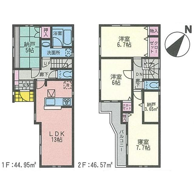 Floor plan. (Building 2), Price 36,800,000 yen, 3LDK+2S, Land area 83.91 sq m , Building area 91.52 sq m