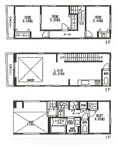 Floor plan. 28.8 million yen, 3LDK + S (storeroom), Land area 56.31 sq m , Building area 115.77 sq m
