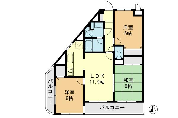 Floor plan. 3LDK, Price 19.9 million yen, Footprint 66.6 sq m , Balcony area 10.39 sq m