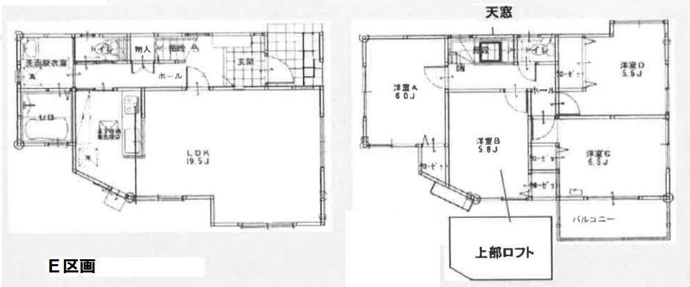 Floor plan. (E section), Price 45,800,000 yen, 4LDK, Land area 101.4 sq m , Building area 101.85 sq m