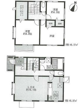 Floor plan. 31,300,000 yen, 3LDK, Land area 144.23 sq m , Building area 92.74 sq m