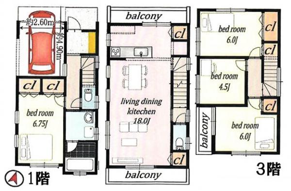 Floor plan. 32,800,000 yen, 3LDK+S, Land area 63.61 sq m , Building area 111.78 sq m