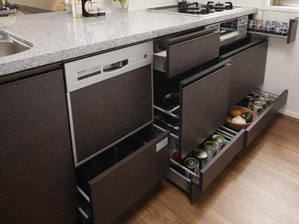 Kitchen.  [With soft-close sliding storage] Soft-close feature that close quietly with one cushion just before closing the drawer. Organize and easy to spice rack seasonings were also installed.