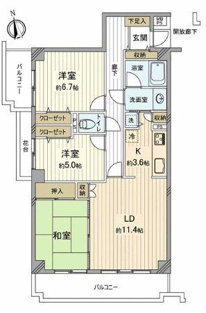 Floor plan. 3LDK, Price 18,800,000 yen, Footprint 67.9 sq m , Balcony area 13.91 sq m Floor.