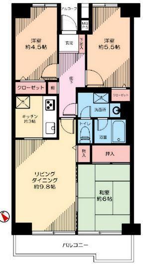Floor plan. 3LDK, Price 18,800,000 yen, Occupied area 67.62 sq m , Balcony area 7.58 sq m