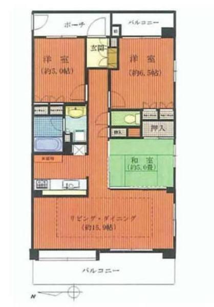 Floor plan. 3LDK, Price 21,800,000 yen, Occupied area 73.69 sq m , Balcony area 15.18 sq m