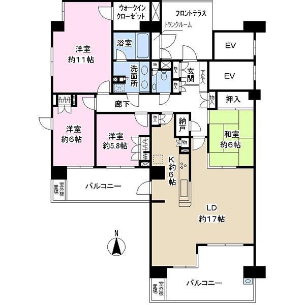 Floor plan. 4LDK + S (storeroom), Price 54,800,000 yen, Footprint 119.38 sq m , Balcony area 27.88 sq m