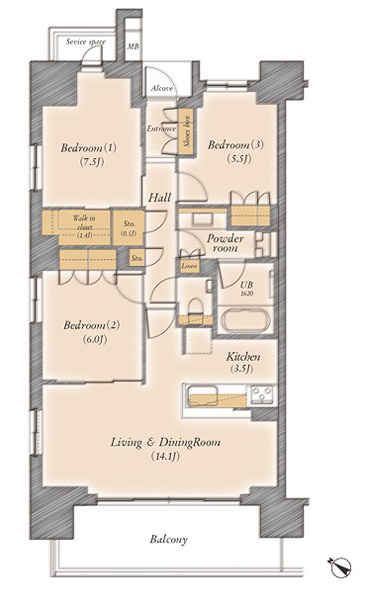 G type floor plan: 3LDK + WIC + N Occupied area / 81.26 sq m  Balcony area / 12.70 sq m