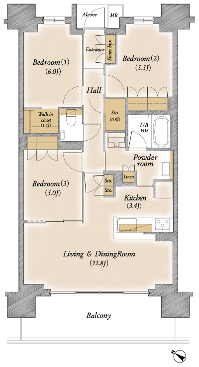 Floor: 3LDK + WIC + N, the area occupied: 75.4 sq m, Price: TBD