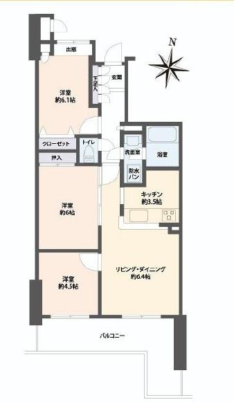 Floor plan. 3LDK, Price 16,980,000 yen, Occupied area 60.35 sq m , Balcony area 12 sq m