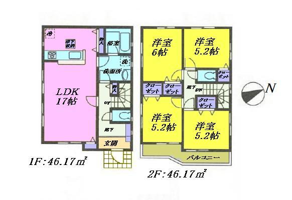 Floor plan. 26,800,000 yen, 4LDK, Land area 150.83 sq m , It is LDK17 Pledge and easy-to-use 4LDK with all room storage of building area 92.34 sq m face-to-face kitchen.
