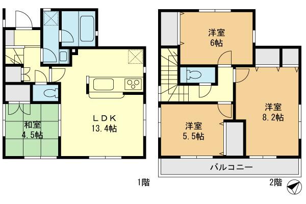 Floor plan. 34,800,000 yen, 4LDK, Land area 114.54 sq m , Building area 87.48 sq m