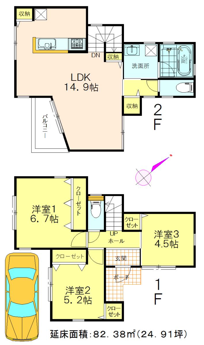 Other building plan example. Building plan example (A section) building price 1,470 yen, Building area: 82.38 sq m