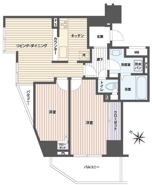 Floor plan. 2LDK, Price 24,300,000 yen, Occupied area 55.11 sq m , Balcony area 6.06 sq m