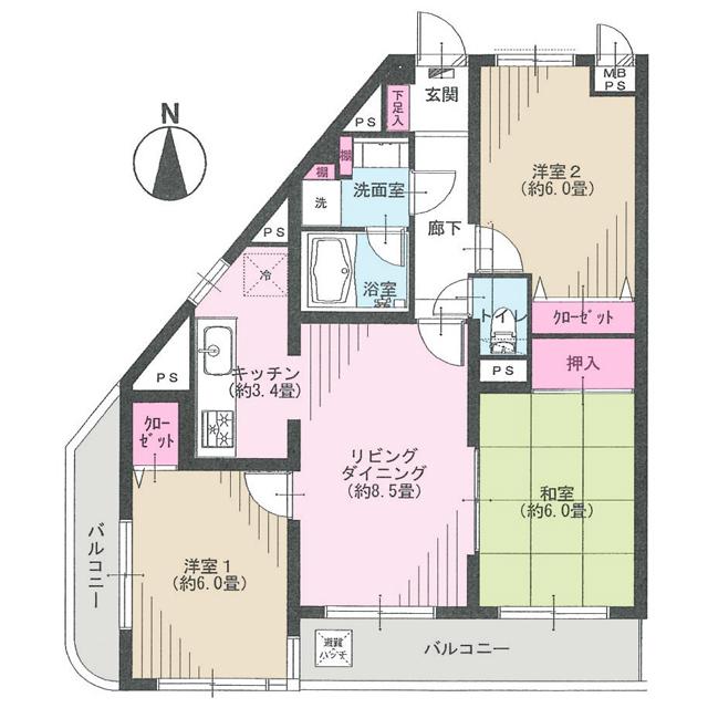 Floor plan. 3LDK, Price 19.9 million yen, Footprint 66.6 sq m , Balcony area 10.39 sq m