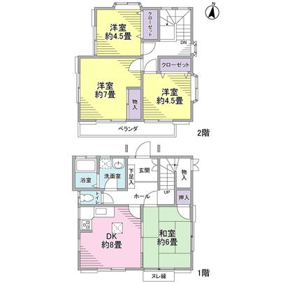 Floor plan.  ■ 4 room facing south, Day is good. 