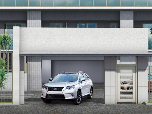 Shared facilities.  [Gran ・ Gate Rendering] Firmly defend for the important car, "Gran ・ Installing the shutter gate to the gate. ". Remembering design in the large-format tile and border tile, It will produce the imposing presence was.