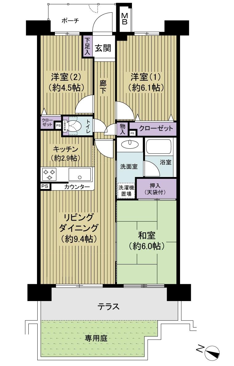 Floor plan. 3LDK, Price 19,800,000 yen, Occupied area 61.95 sq m
