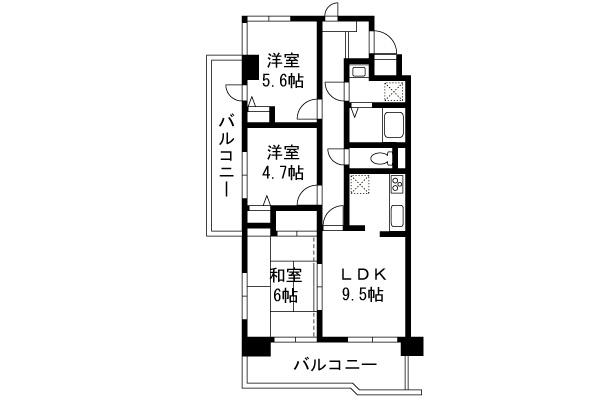 Floor plan. 3DK, Price 15.9 million yen, Footprint 61.3 sq m , Balcony area 14.45 sq m