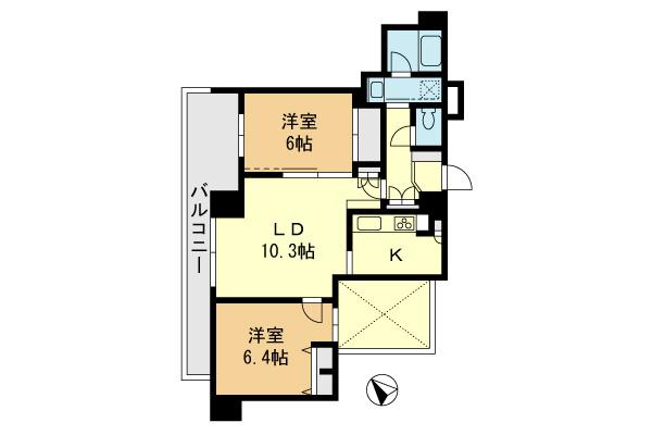 Floor plan. 2LDK, Price 28,900,000 yen, Occupied area 57.59 sq m , Balcony area 10.2 sq m