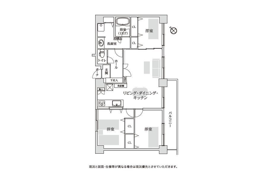 Floor plan. 3LDK, Price 32,800,000 yen, Occupied area 78.68 sq m , Balcony area 9.28 sq m