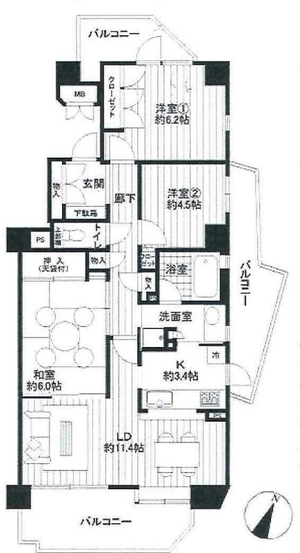 Floor plan. 3LDK, Price 31,300,000 yen, Occupied area 74.96 sq m
