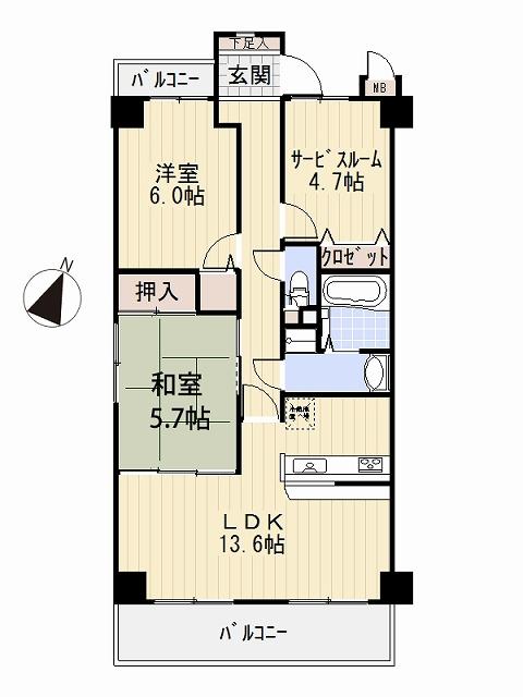 Floor plan. 2LDK + S (storeroom), Price 18.9 million yen, Occupied area 69.03 sq m , Balcony area 10.61 sq m